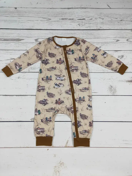 Baby Boy Duck Printed Full Zipper Romper