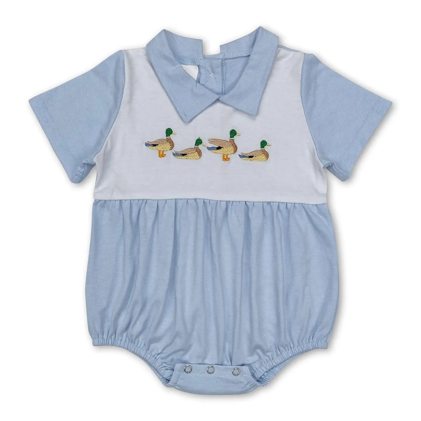 Baby Boy Light Blue Short Sleeves Duck Romper