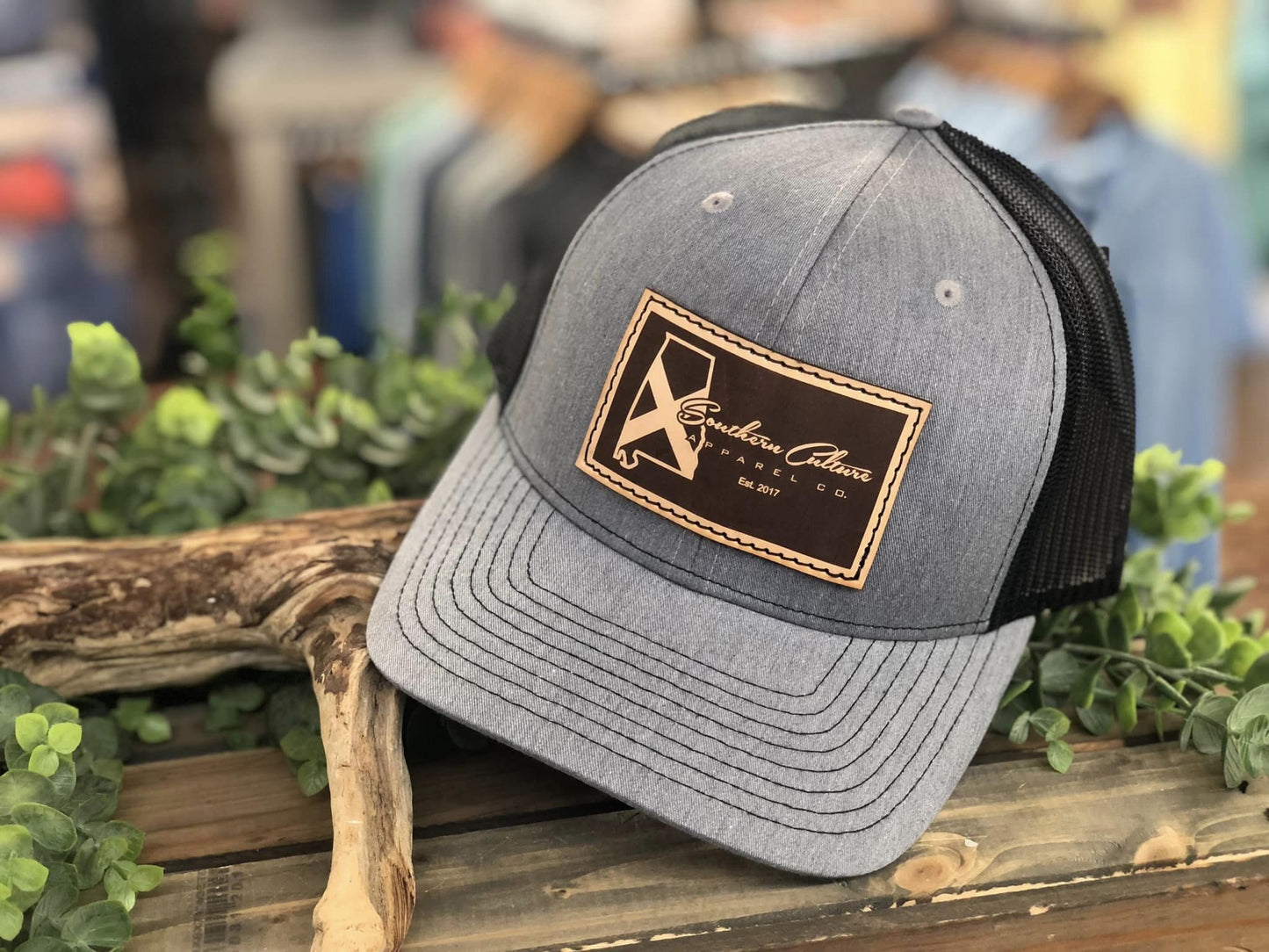 Southern Culture Dark Plain AL State Leather Patch Snapback Hat