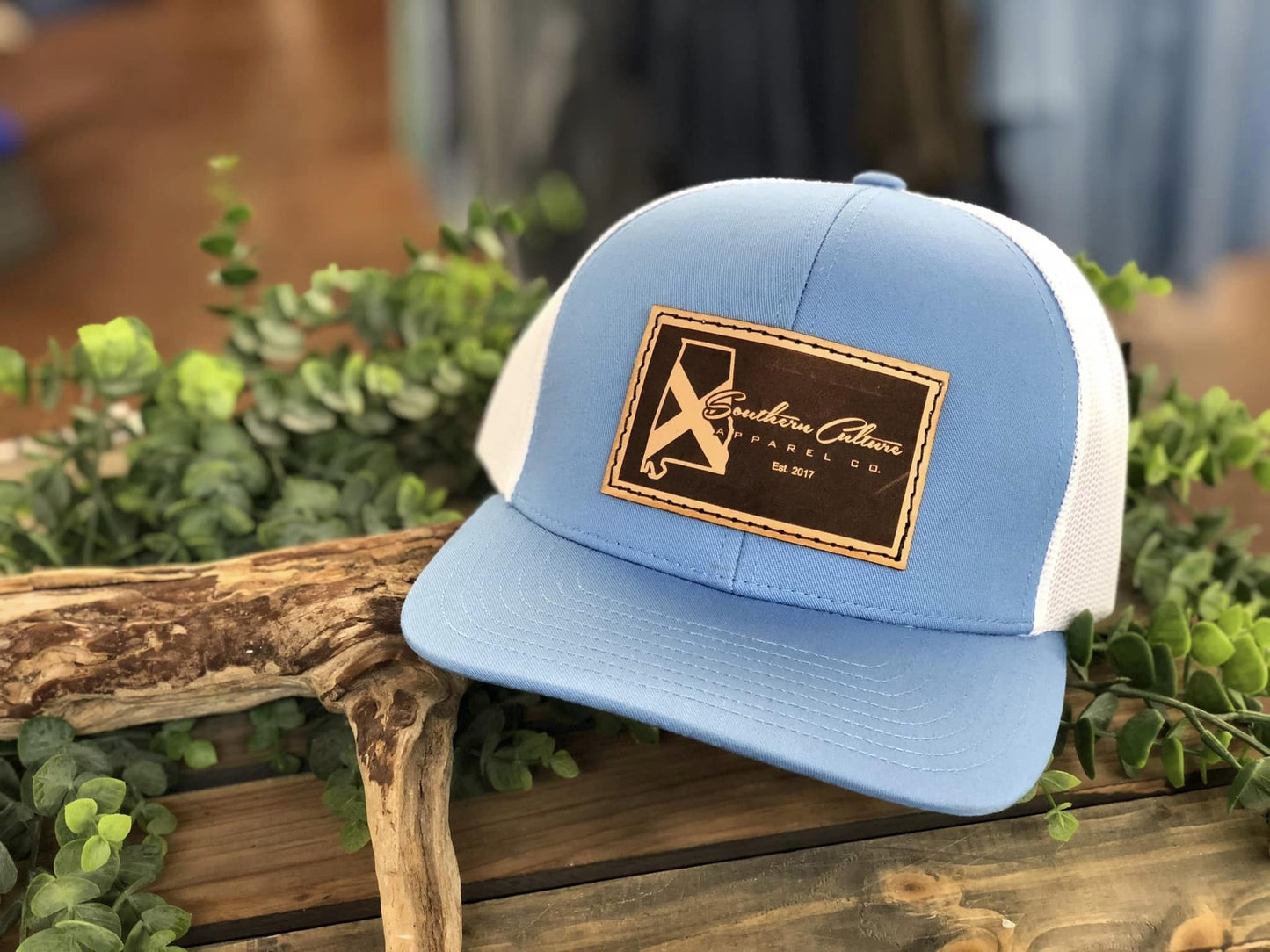 Southern Culture Dark Plain AL State Leather Patch Snapback Hat