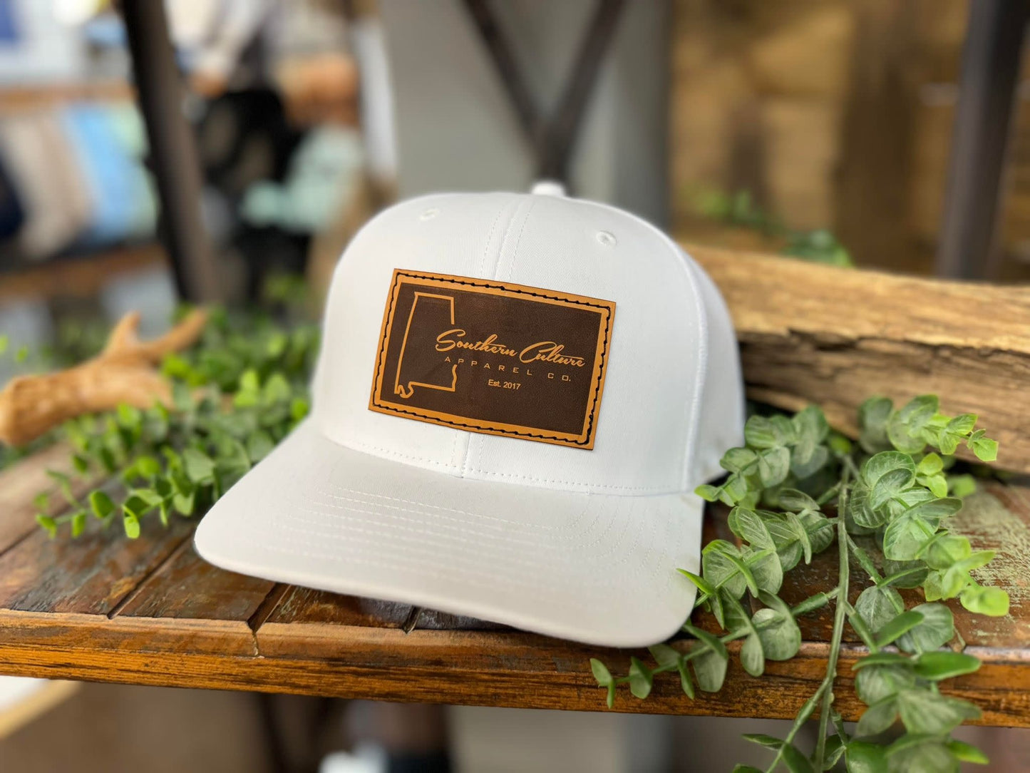 Southern Culture Dark Plain AL State Leather Patch Snapback Hat