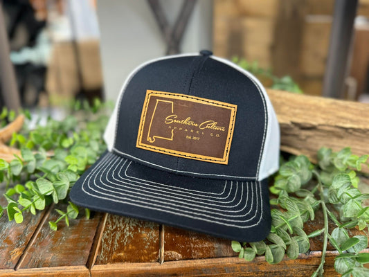 Southern Culture Dark Plain AL State Leather Patch Snapback Hat
