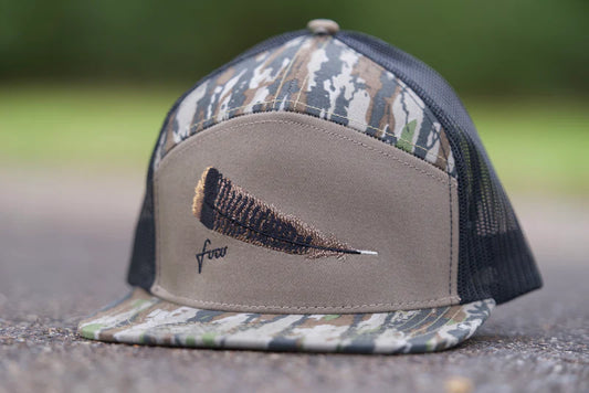 Freak Outdoors Woodsman Turkey Feather Embroidered 7 Panel Snapback Hat