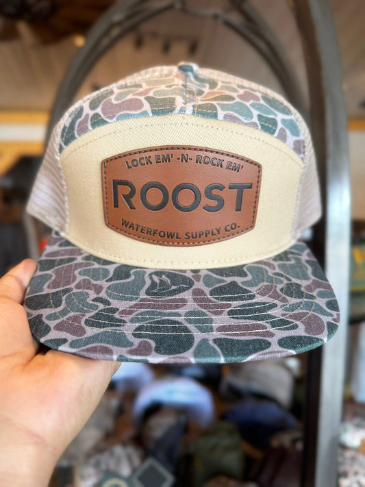 Roost Waterfowl Roost Leather Patch 7 Panel Snapback Hat