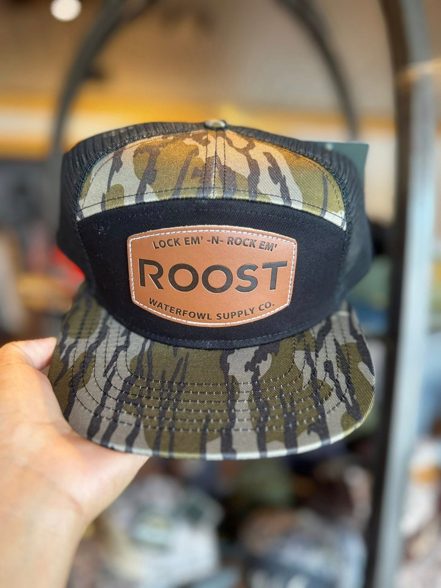 Roost Leather Patch 7 Panel Snapback Hat