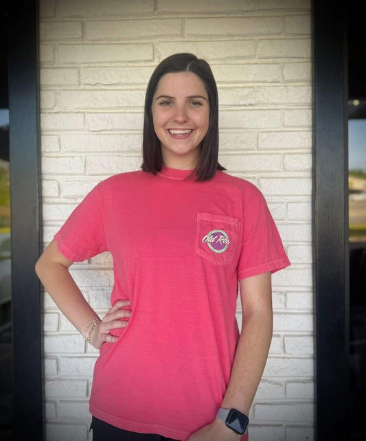 Old Row Outdoors Women's Circle Logo Watermelon W Mint/Raspberry Pocket S/S TEE Shirt