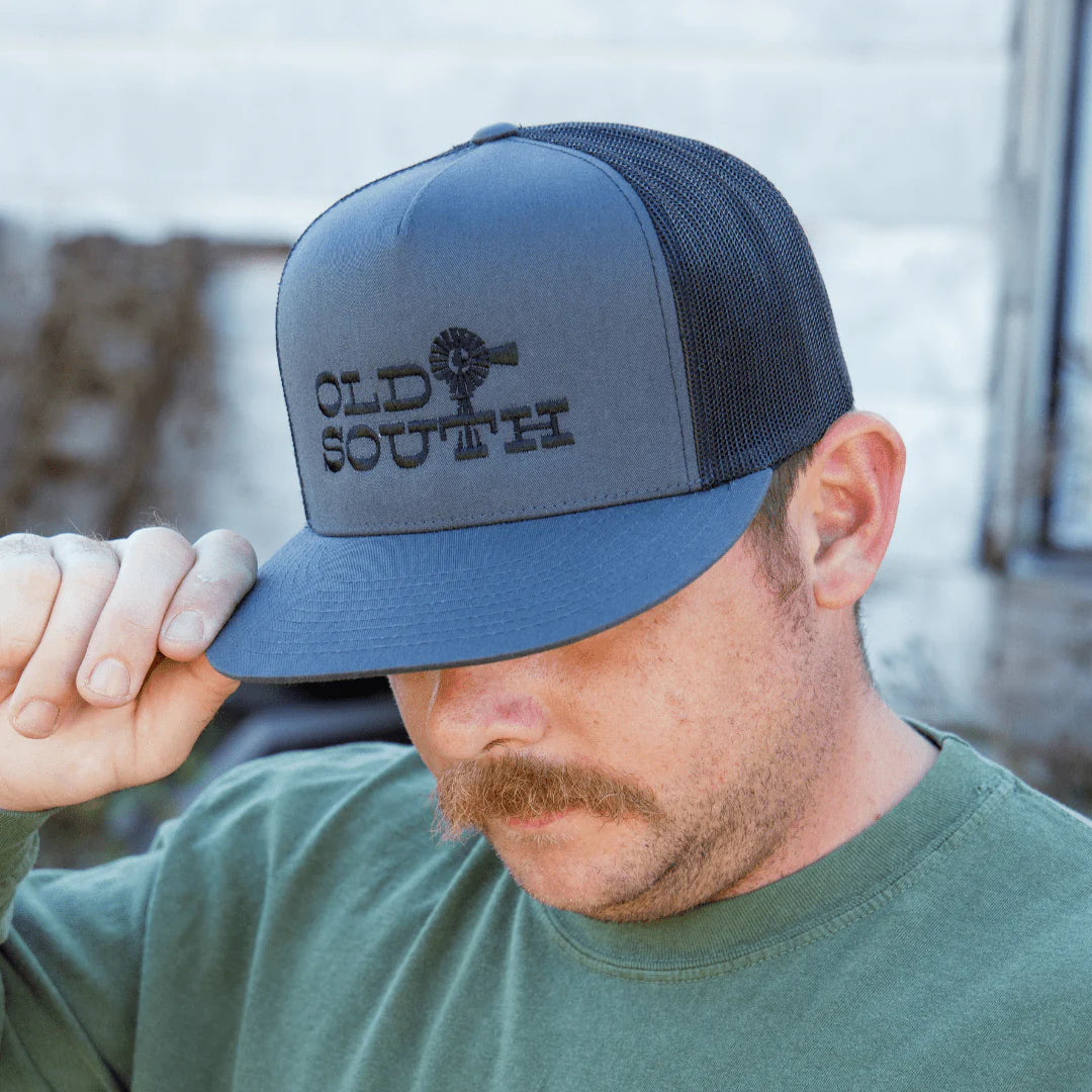 Old South Apparel Western Embroidered Flatbill 7 Panel Trucker Snapback Hat
