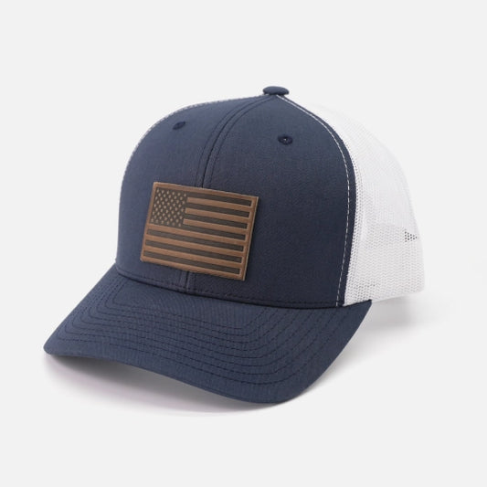 Range Leather Co. American Flag Leather Patch Snapback Hat