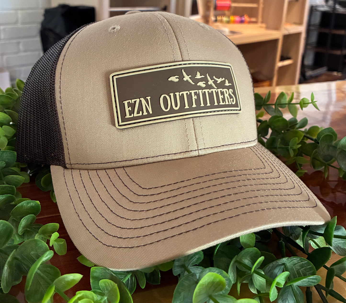 EZN Outfitters Brown Rubber Patch Logo Snapback Hat