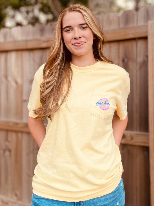 Old Row Outdoors Women's Butter w Pink Circle Logo Pocket S/S TEE Shirt