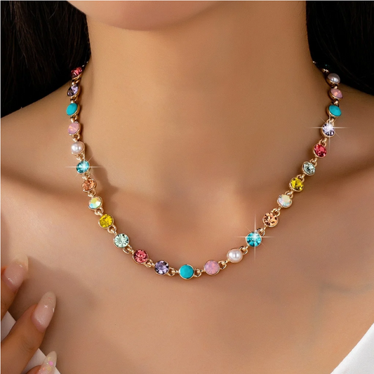 Colorful Stone/Pearl Necklace