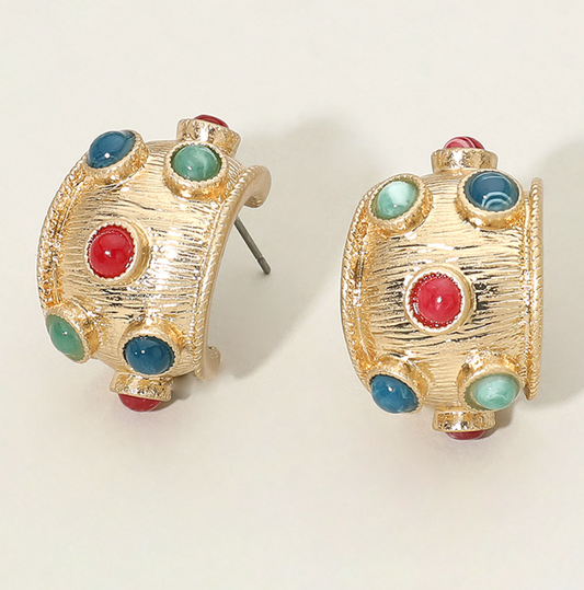 Stone Embellished Texture Hoops