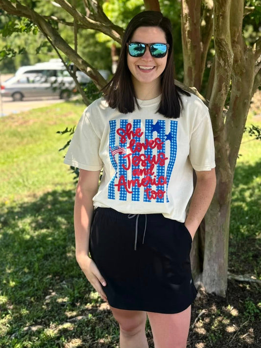 Southern Backroad Women's Love Jesus and America Too S/S TEE Shirt
