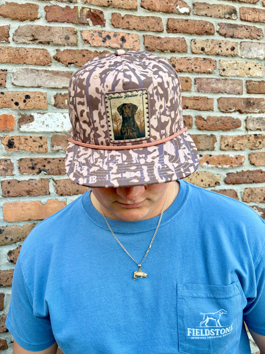 Speckle Bellies Brown Lab Patch Rope Snapback Hat