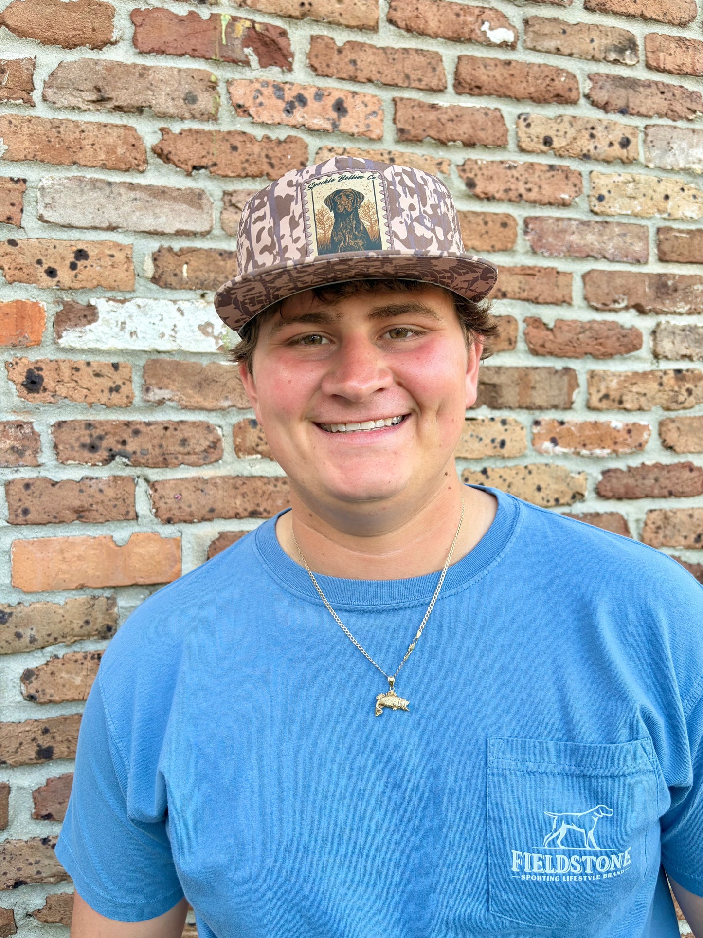Speckle Bellies Brown Lab Patch Rope Snapback Hat
