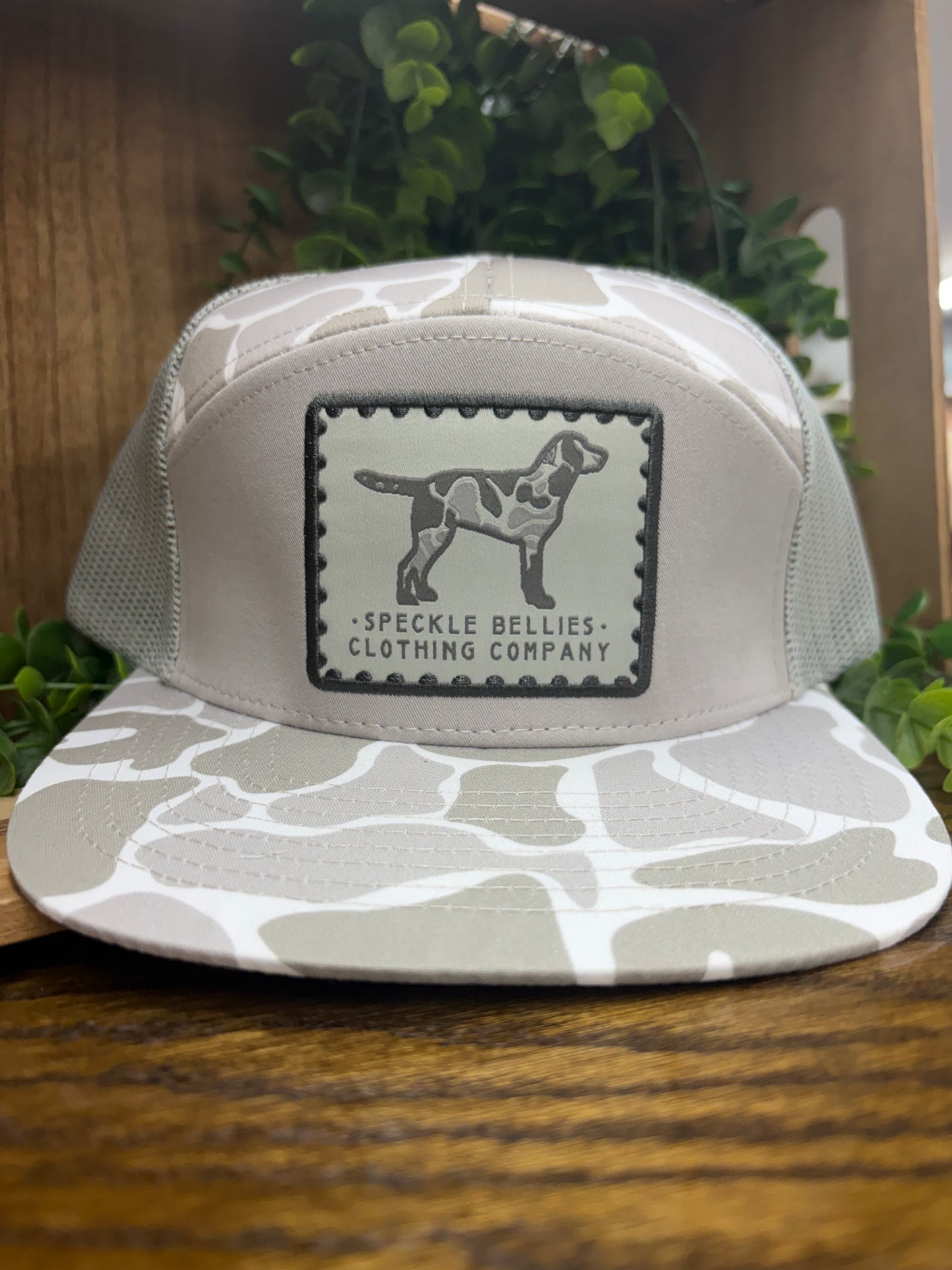 Speckle Bellies Camo Dog 7 Panel Snapback Hat