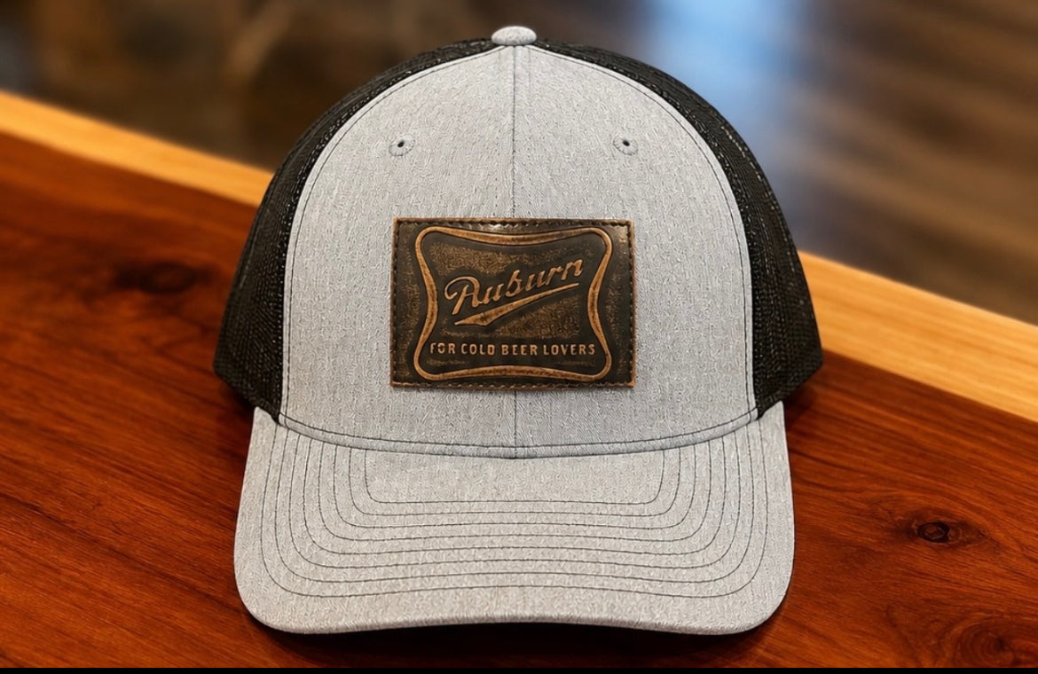 Zep Pro Auburn For Cold Beers Leather Patch Snapback Hat- Heather Grey/Black