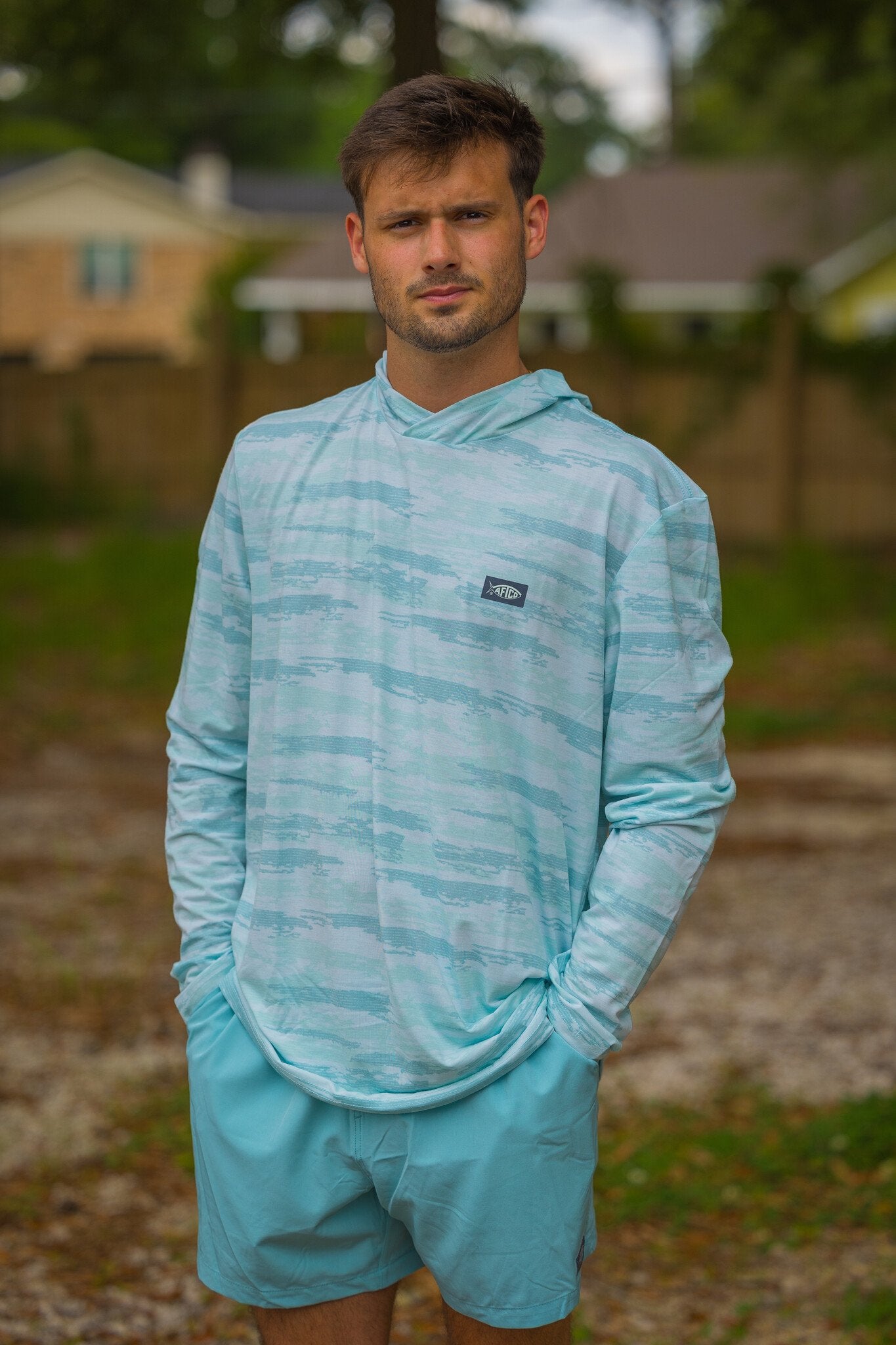 Aftco Men's Ocean Bound UPF Printed Hood L/S Performance Shirt