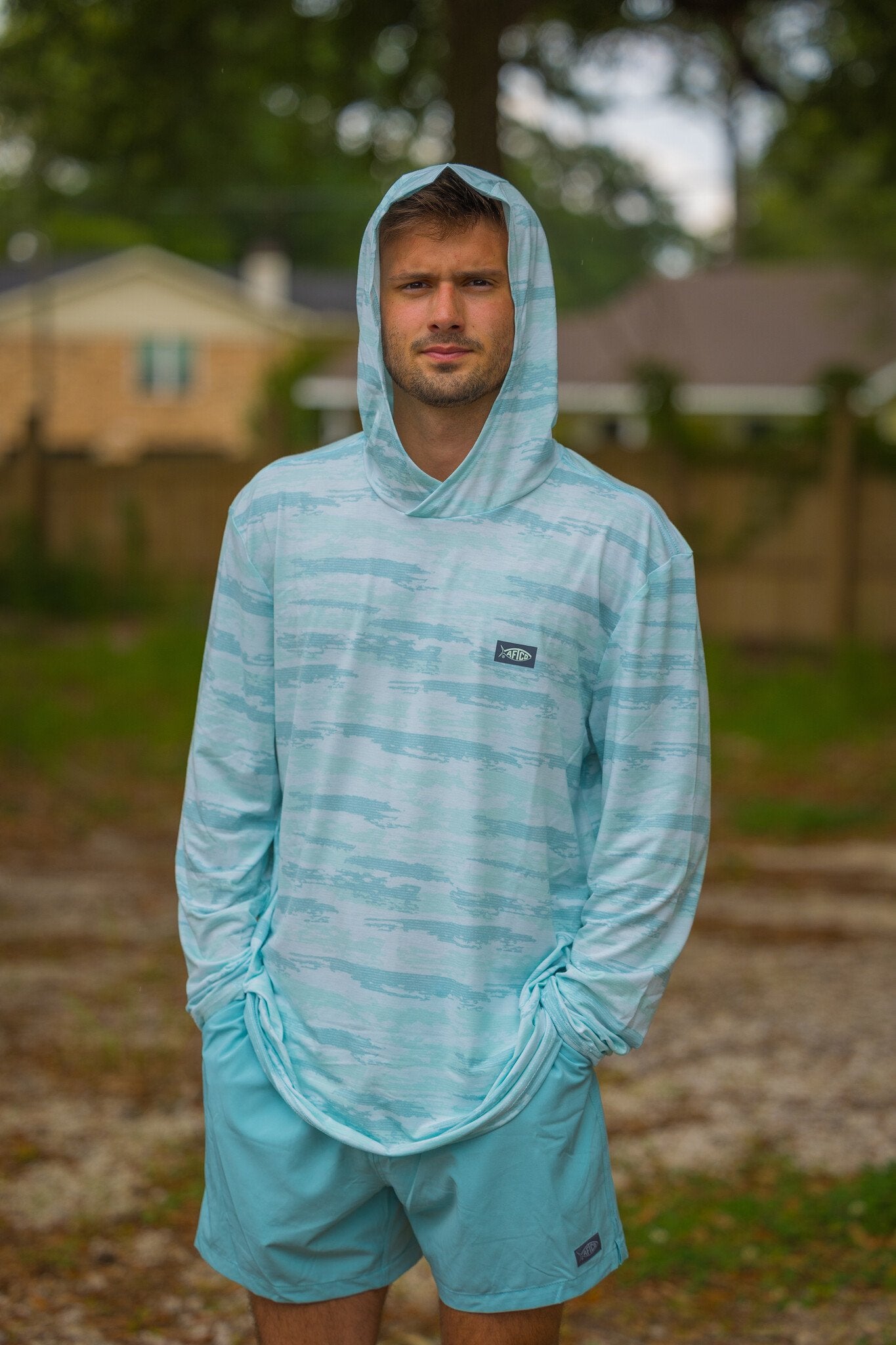 Aftco Men's Ocean Bound UPF Printed Hood L/S Performance Shirt