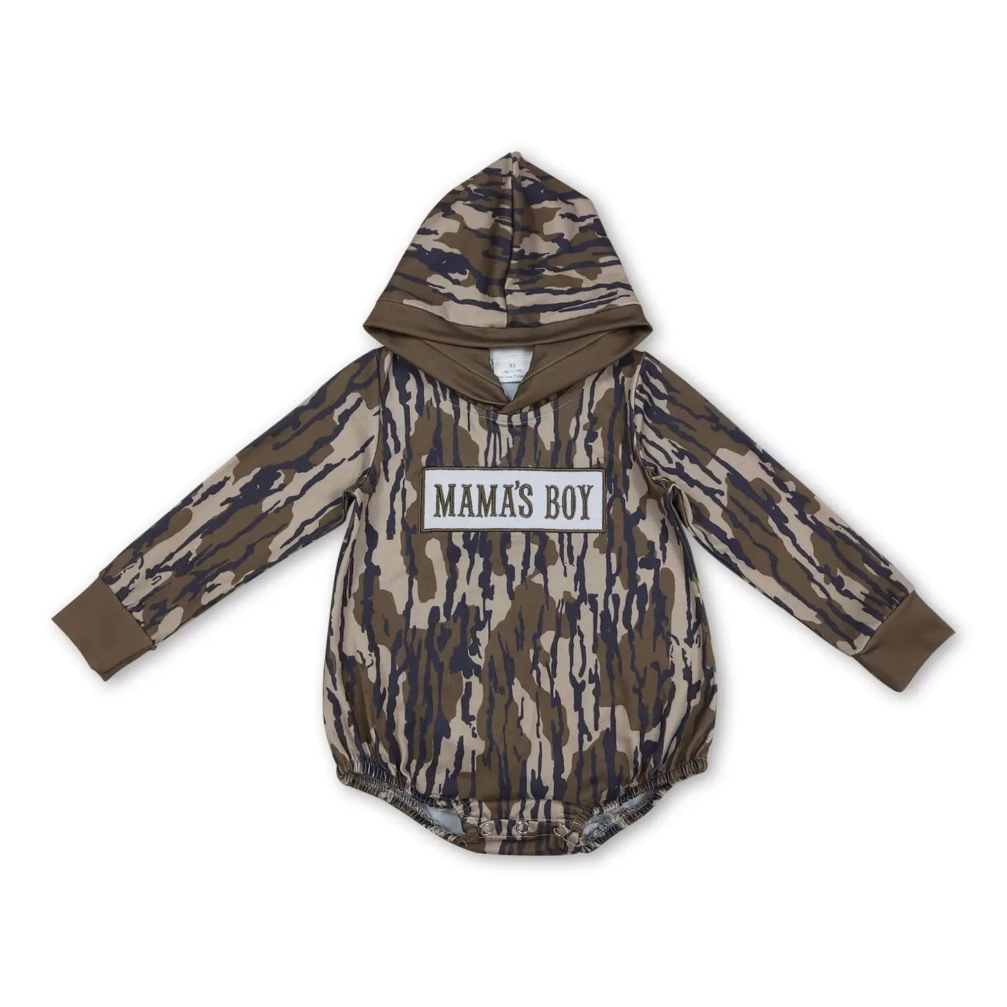 Mama's Baby Boy Olive Camo Long Sleeves Hooded Romper