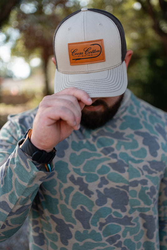 Coosa Cotton Logo Leather Patch Trucker Snapback Hat