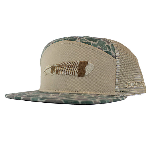 Roost Waterfowl Roost Turkey Feather Embroidered Camo 7 Panel Snapback Hat