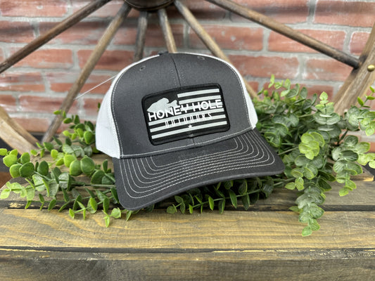 Honey Hole Outdoors Grey Flag Patch Snapback Hat