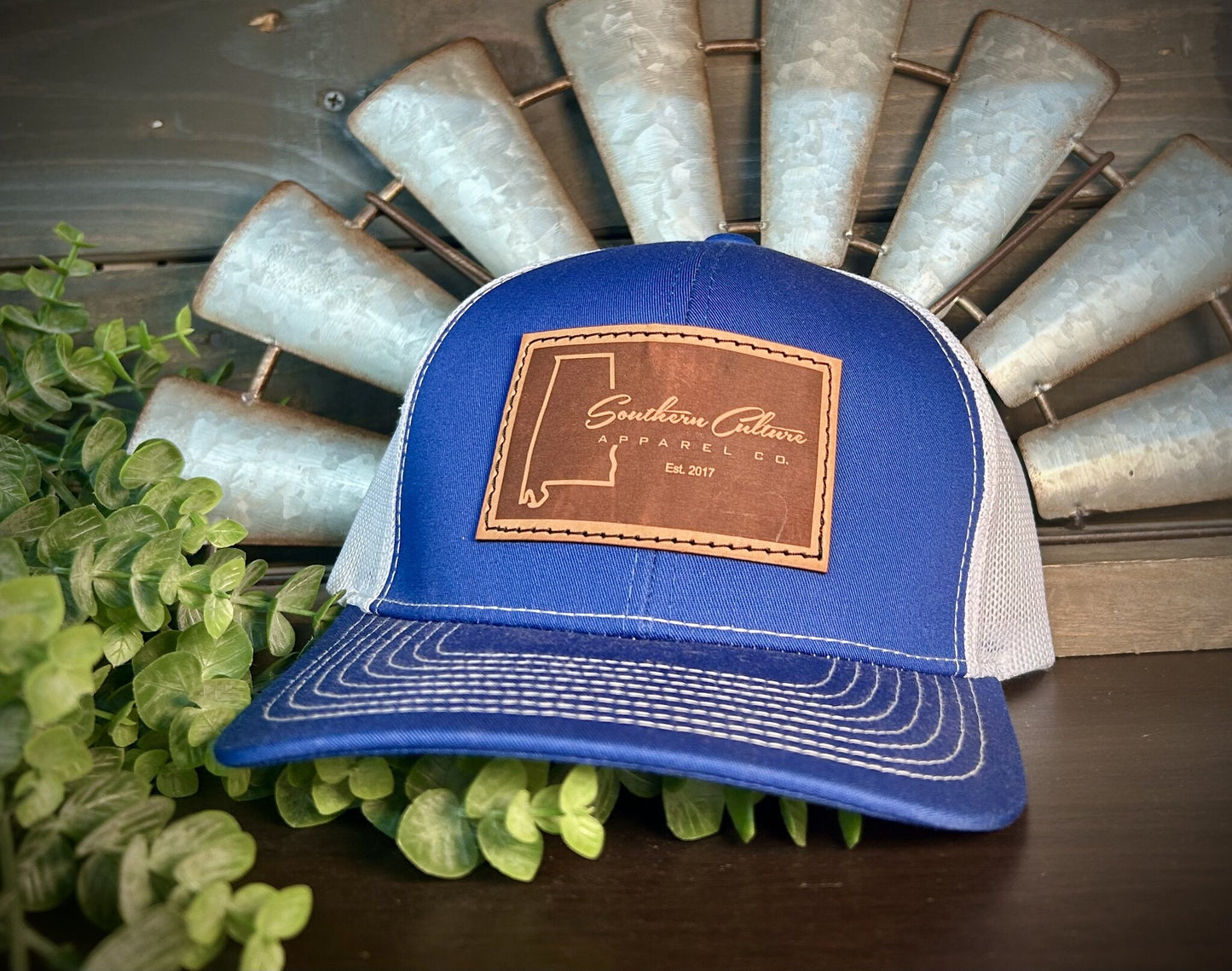 Southern Culture Dark Plain AL State Leather Patch Snapback Hat