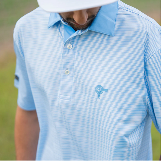 Old South Apparel Men's Blue Sky Stripe Performance Polo Shirt