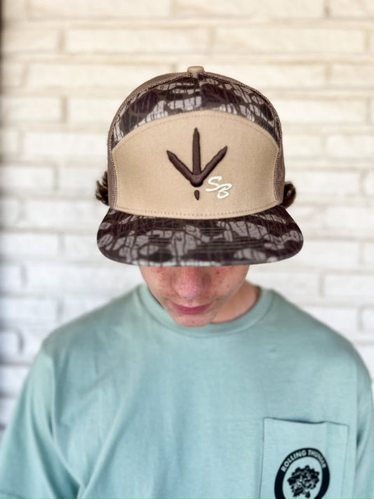 Speckle Bellies Turkey Tracks SB 7 Panel Flatbill Snapback Hat