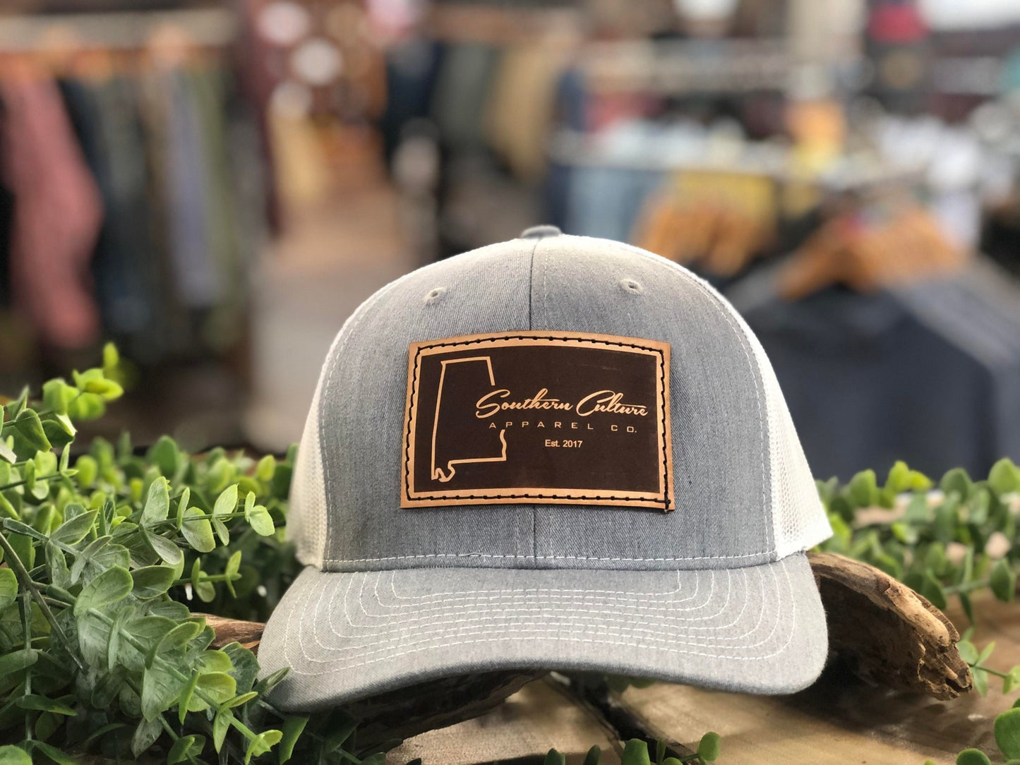 Southern Culture Dark Plain AL State Leather Patch Snapback Hat