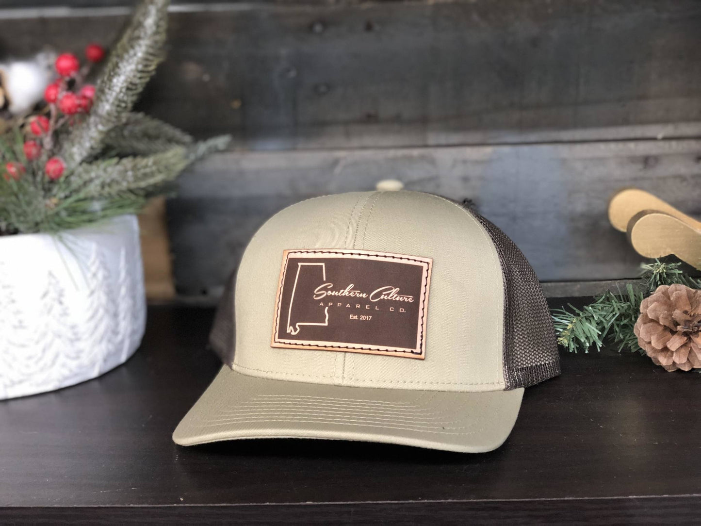 Southern Culture Dark Plain AL State Leather Patch Snapback Hat