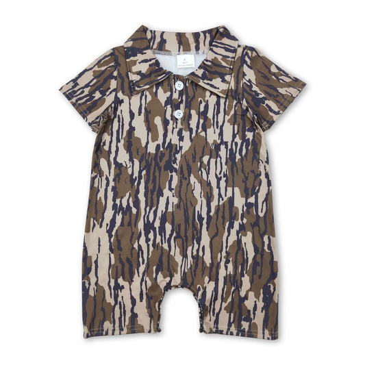 Olive Camouflage Short Sleeves Baby Boys Polo Romper
