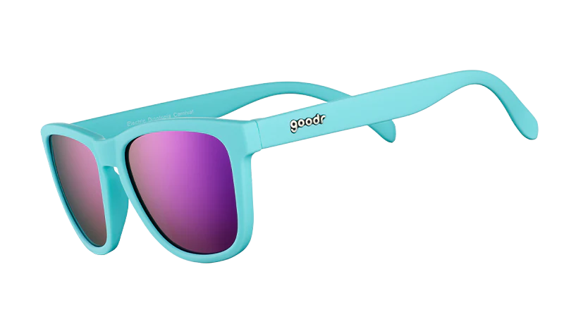 Goodr Electric Dinotopia Carnival Shades-Teal and Purple