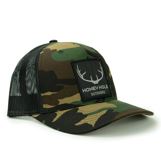 Honey Hole Outdoors Big Buck Black Patch Snapback Hat