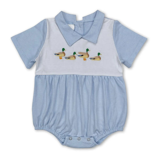 Baby Boy Light Blue Short Sleeves Duck Romper