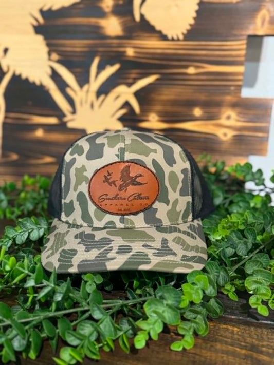Southern Culture Ducks Migrating Dark Circle Leather Patch Snapback Hat