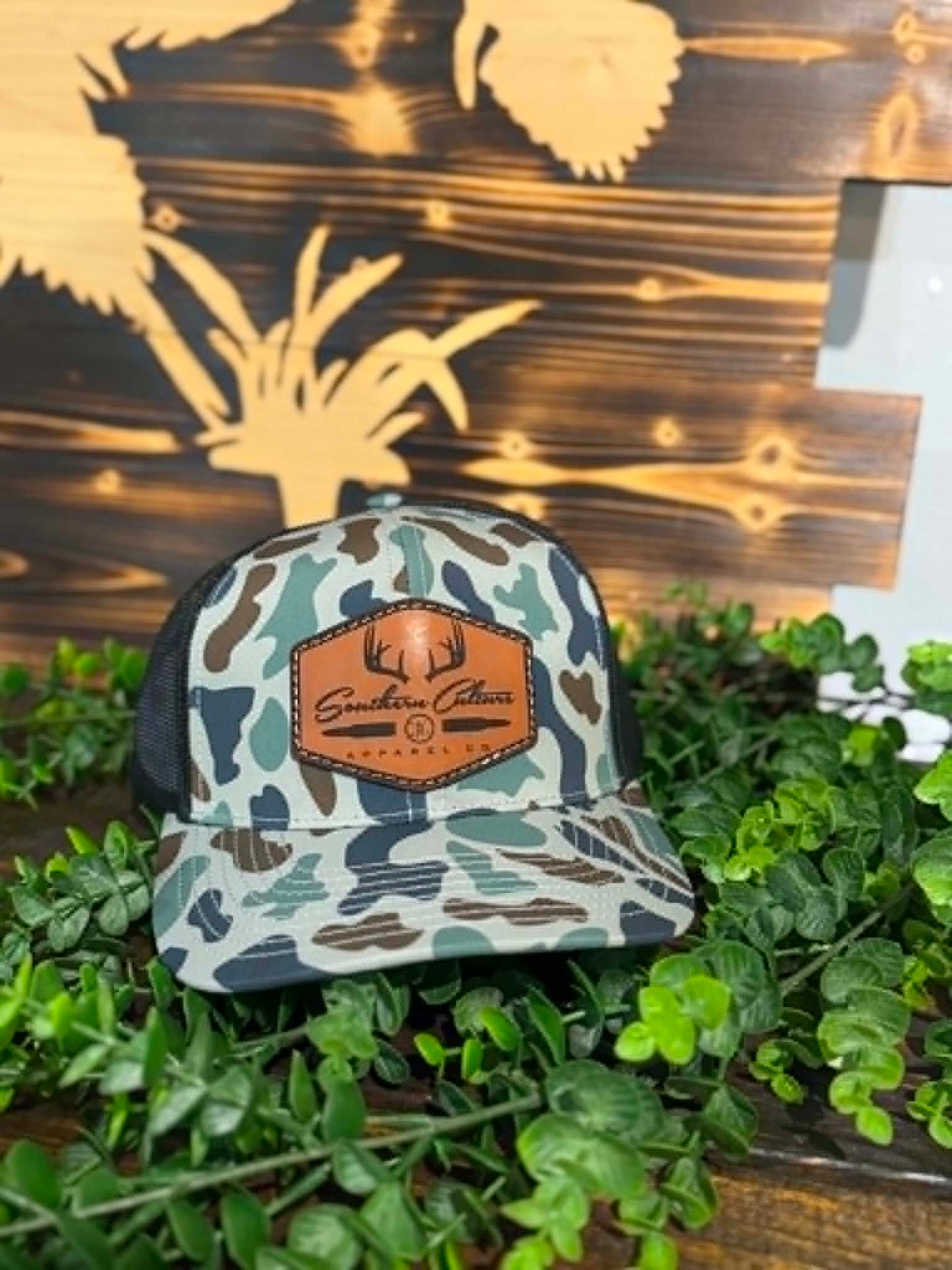 Southern Culture Antlers & Bullet Dark Leather Patch Snapback Hat
