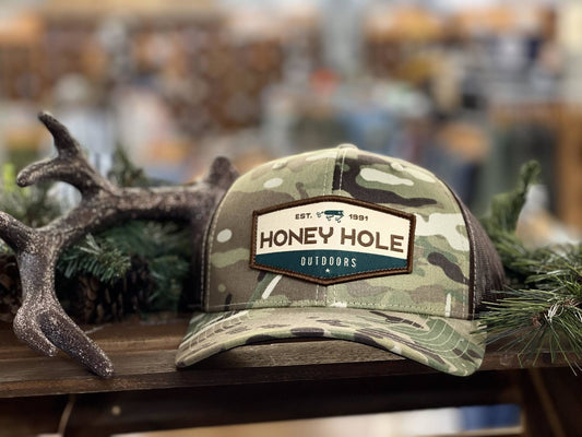 Honey Hole Outdoors Brown OG Hex Woven Patch Snapback Hat
