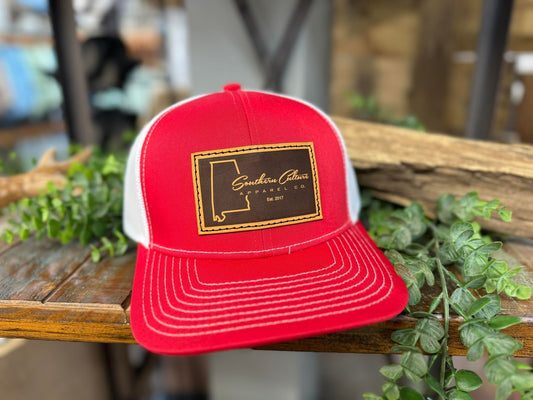 Southern Culture Dark Plain AL State Leather Patch Snapback Hat