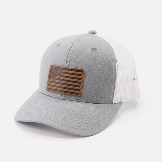 Range Leather Co. American Flag Leather Patch Snapback Hat