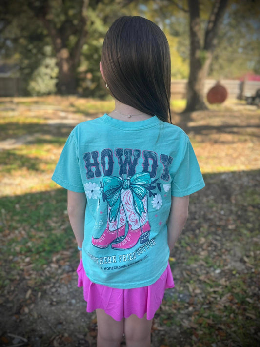 Southern Fried Cotton Youth Girls Howdy Boots S/S TEE Shirt