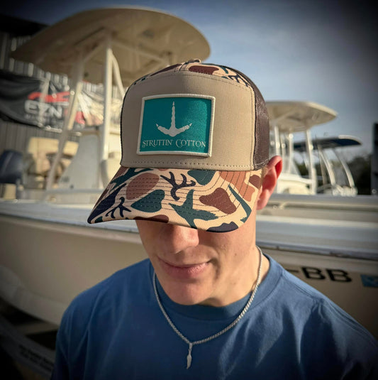 Struttin' Cotton Turkey Track Patch 7 Panel Snapback Hat - Standout Camo - 1