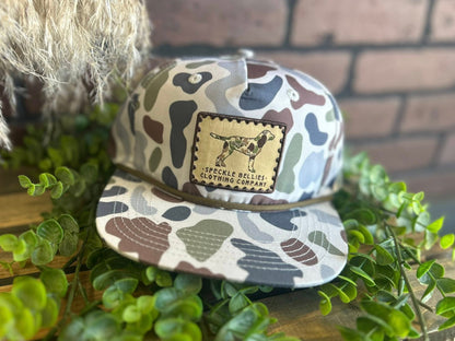 Speckle Bellies Camo Dog Patch Rope Snapback Hat