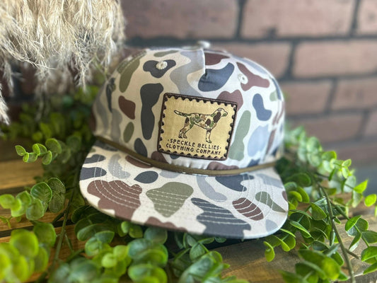 Speckle Bellies Camo Dog Patch Rope Snapback Hat