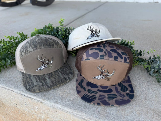 Speckle Bellies Vintage Skull 7 Panel Snapback Hat