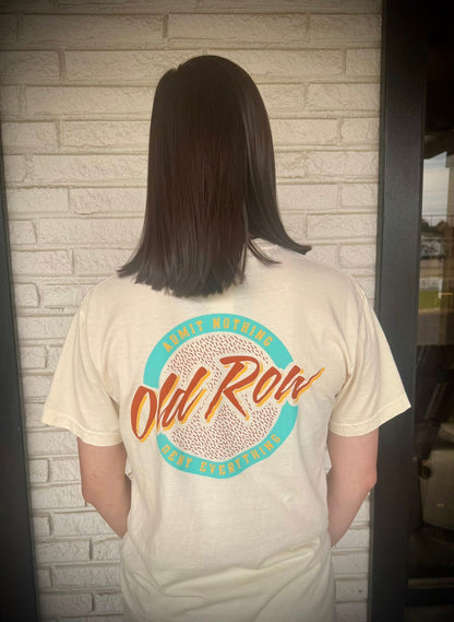 Old Row Outdoors Women's Circle Logo Pocket Ivory w Seafoam/Orange S/S TEE Shirt