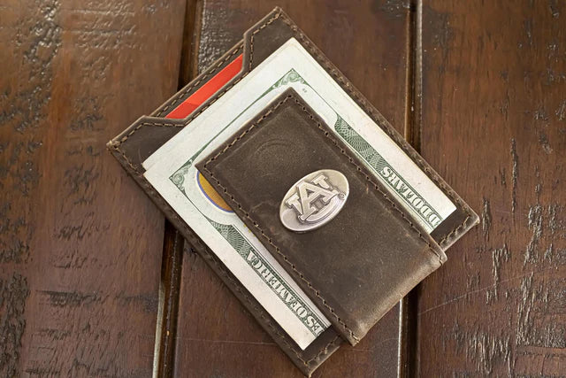 Zep Pro Vintage Tan Leather Collegiante Magnetic Front Pocket Wallet