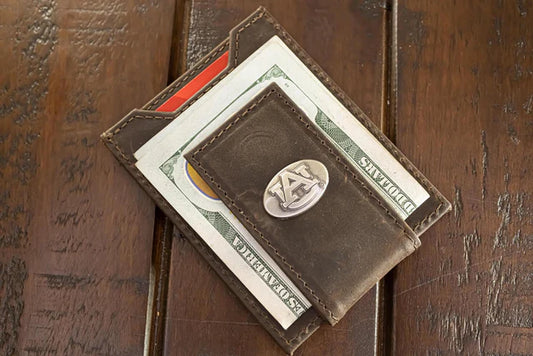 Zep Pro Vintage Tan Leather Collegiante Magnetic Front Pocket Wallet