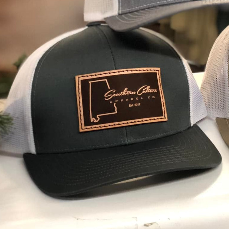 Southern Culture Dark Plain AL State Leather Patch Snapback Hat